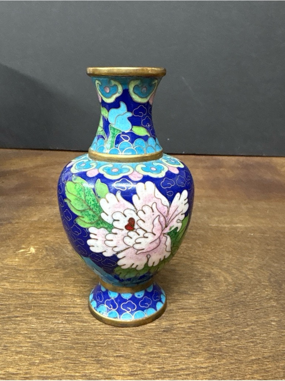 Blue Cloisonné Floral Accent Vase